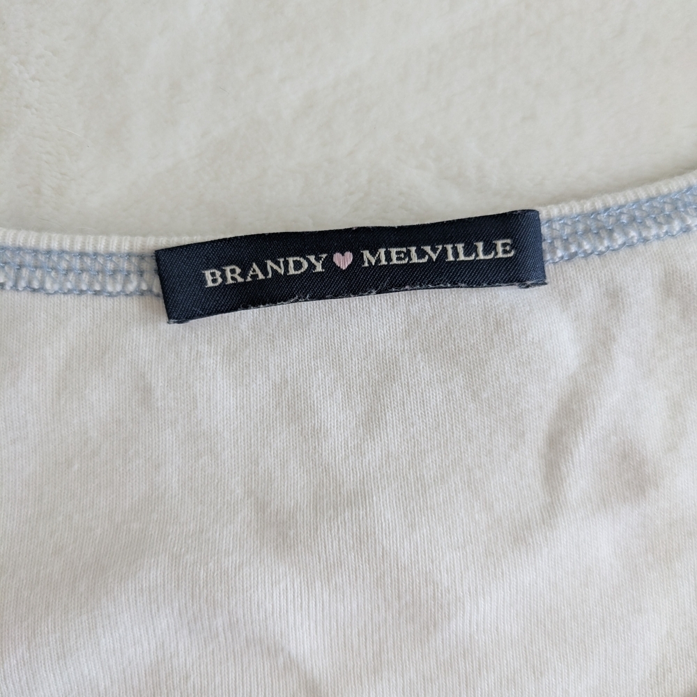 Brandy Melville White With Blue Stitching Top One Size - Picture 2 of 2